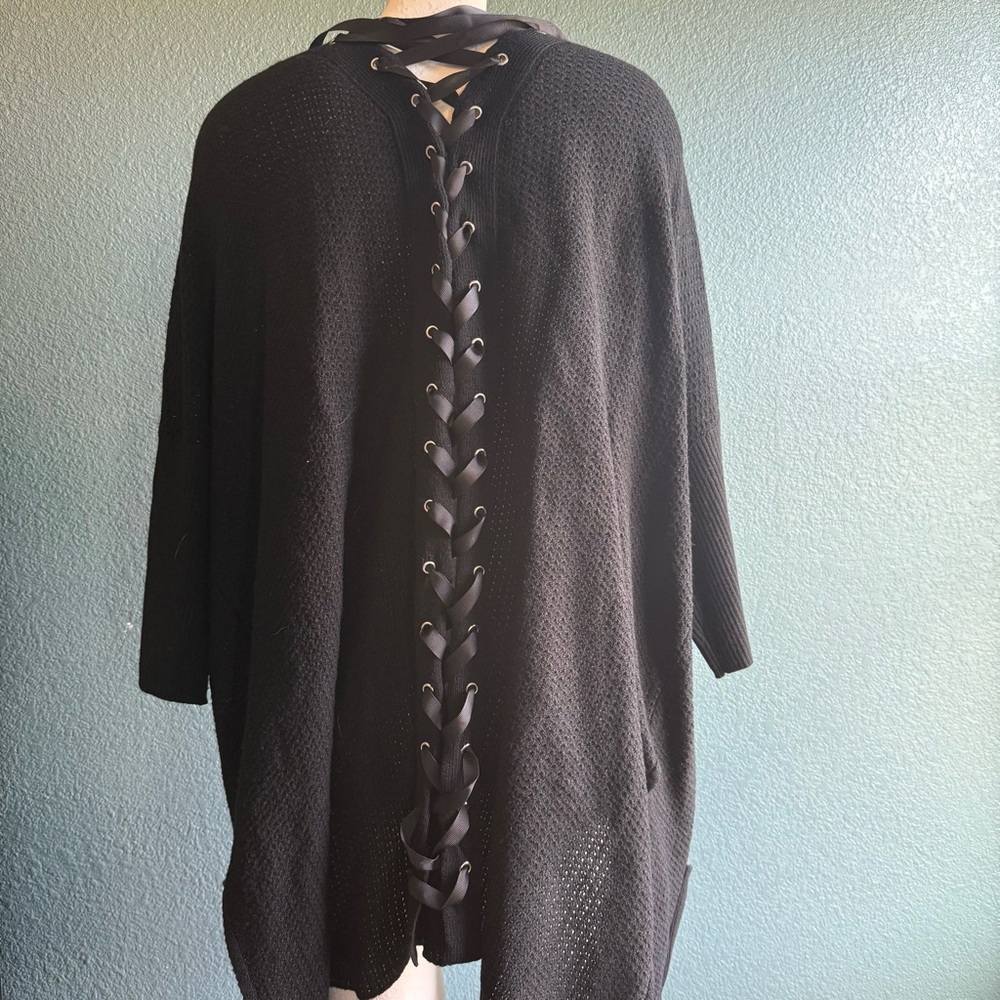 Democracy Black Lace-Up Back Cardigan Sweater Size 2X